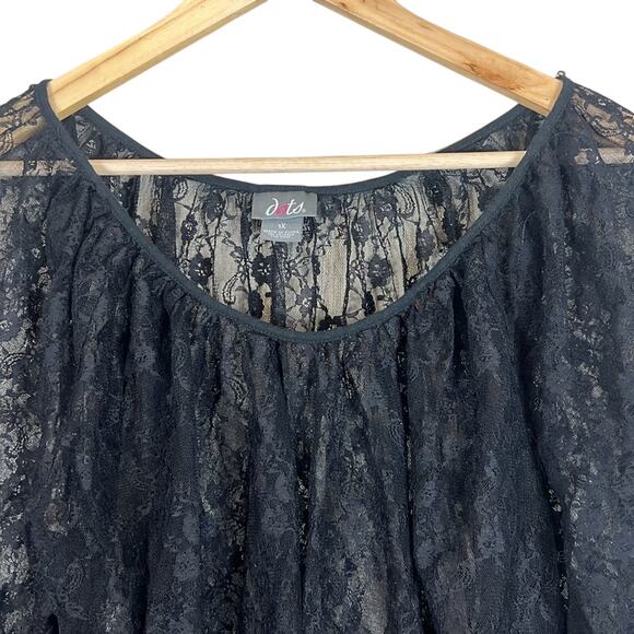 Dots Blouse Womens 1X Black Sheer Mesh Floral Lace Whimsigoth Witchy Boho Goth - Picture 2 of 4